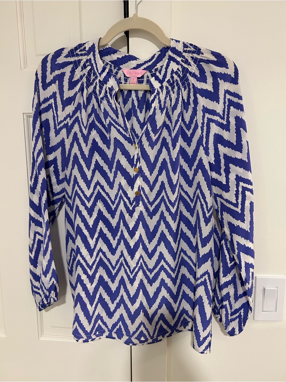 Lilly Pulitzer Silk Chevron Blouse Purple and White
